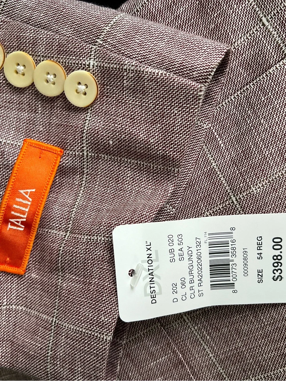 TALLIA Rosy Pink Plaid Sport Coat with light Cream Elbow Patches - Picture 3 of 13